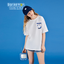 Ai Ying authorized Doraemon 2021 summer new mens and womens short-sleeved T-shirts couples all-match sports casual loose