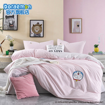 Ai Ying authorized Doraemon cotton four-piece bed sheet duvet cover dormitory three-piece cartoon embroidery bedding