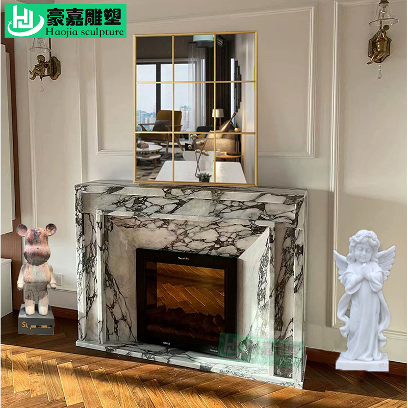 Marble Fireplace Mantel with Large White Marble Bulgari-Style Indoor Minimalist Background Wall Foyer French Modern Stone Decorative Cabinet Marble Fireplace Mantel with Large White Marble Bulgari-Style Indoor Minimalist Background Wall Foyer French Modern Stone Decorative Cabinet