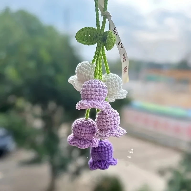 Finished Lily of the Valley Car Hanging Ornament, Yarn Knitted Handmade Pendant, Bag Pendant, Tiktok Fortune-Attracting High-End Item