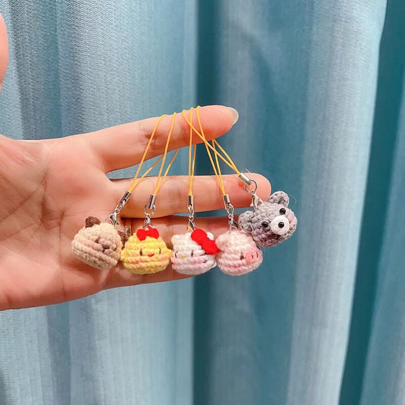Finished Product: Hand-Knitted Yarn Cute Couple/Best Friend Pendant, Crochet Mini Phone Chain, Phone Pendant for Couples