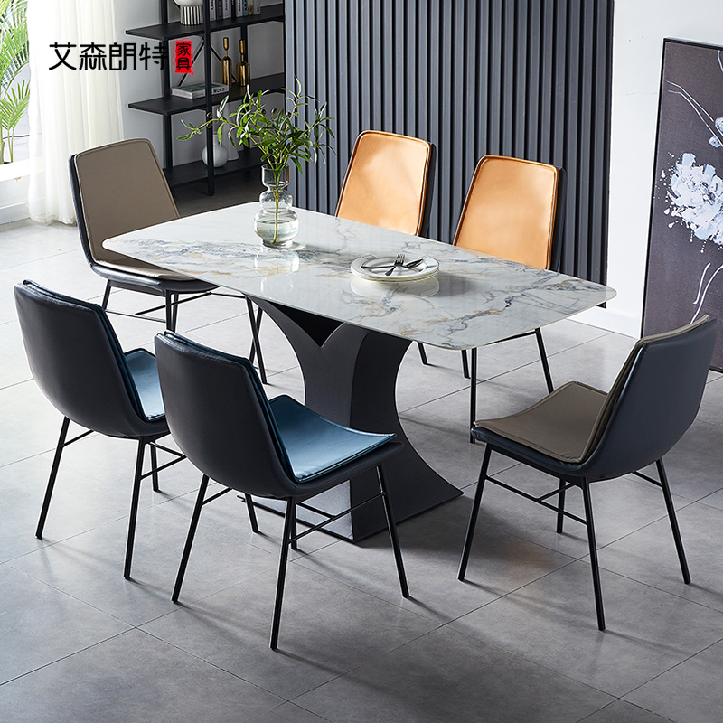 Bright Light Rock Plate Dining style Light and luxurious Nordic Home Dining Table Modern Minima Rectangular 6 people 4 dining table and chairs