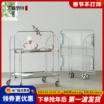Medieval trolley stainless steel folding storage shelf glass small side a few light luxury net red ins mobile dining car