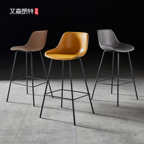 Nordic minimalist bar chair wrought iron high bar chair home retro American high back chair leather light luxury bar stool