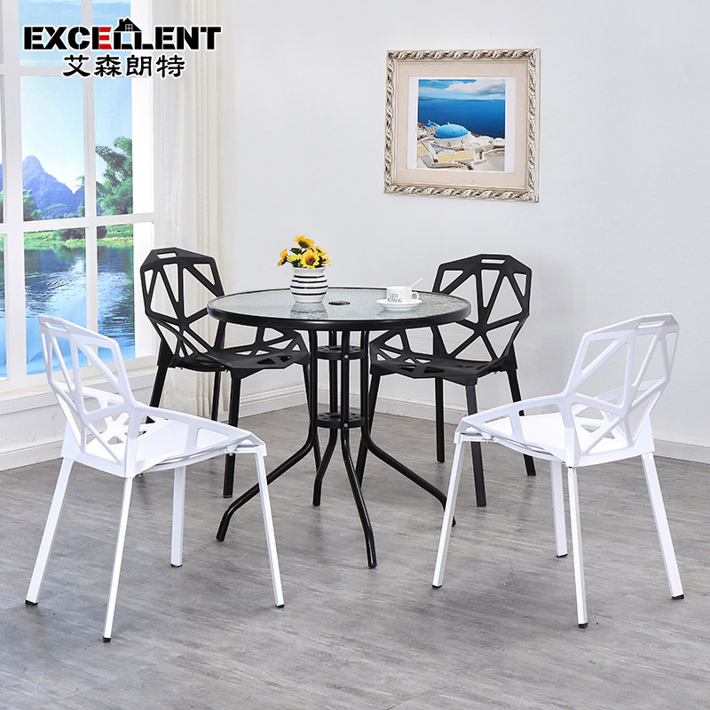 Tempered glass round table to discuss tables and chairs combination outdoor small tableModern minimalist iron table casual coffee table