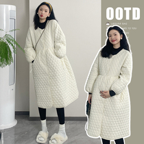 Maternity coat autumn and winter outer wear new loose cotton coat large size belly-covering mid-length western style dress womens autumn and winter clothing