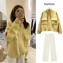 Pregnant womens spring and autumn coat fashion 2024 new spring sweater cardigan autumn outer wear top western style two-piece set