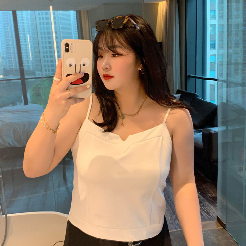 300 catties fat mm large size solid color camisole women's inner wear thin loose short top bottoming shirt summer 220