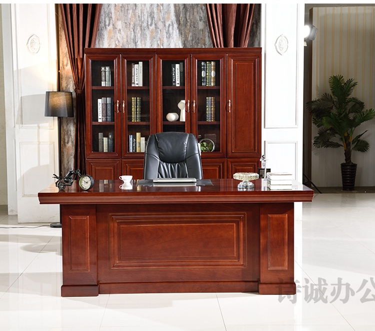 Sơn bàn giám đốc bàn và ghế kết hợp dán gỗ rắn da quản lý giám sát bàn chủ tịch bàn ghế văn phòng
