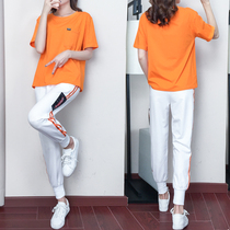 Maternity summer suit Cotton short-sleeved top t-shirt nine-point pants Casual two-piece set Net red spring and summer foreign tide