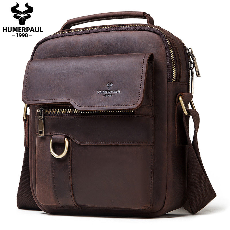 Hummer Paul Men's bag leather skinny shoulder bag business bag leisure style man's backpack small bag skewed