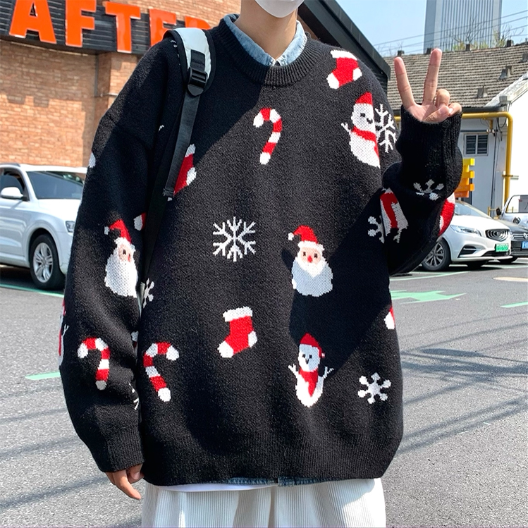 Christmas Sweater for Men, Korean Style, Trendy, Loose-Fitting, Round-Neck Knitwear, Autumn and Winter, Lazy Style, ins Youth Clothing