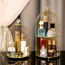 Bird cage rack desktop double layer cosmetics storage shelf iron light luxury dressing table lipstick box perfume tray