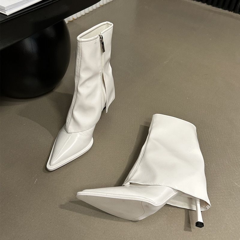 Niche Design High-Heeled Short Boots, European and American Style, New Autumn Hot Girl Style, Pointed Toe, Stiletto Heel, White Mid-Calf Boots, Trouser Boots Niche Design High-Heeled Short Boots, European and American Style, New Autumn Hot Girl Style, Pointed Toe, Stiletto Heel, White Mid-Calf Boots, Trouser Boots