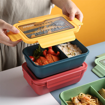 Microwave oven heated portable lunch box divider type lunch box student office worker lunch box with spoon chopsticks large capacity tableware