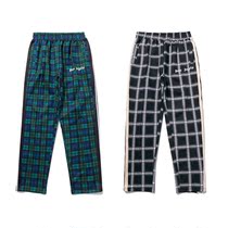 Street Tide Card Sports Casual Pants Pa Palm Angel Collision Color Plaid Zip Long Pants Side White Bar Straight Drum Pants