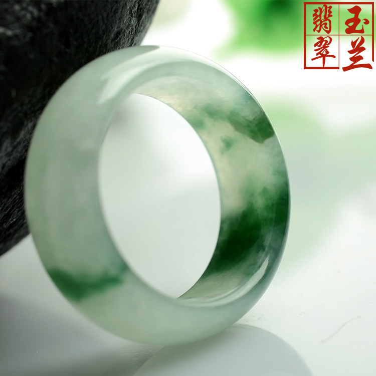 Magnolia jadeite Burmese a goods natural floating blue flower jade ring men and women models old pit jade wrench finger jade certificate