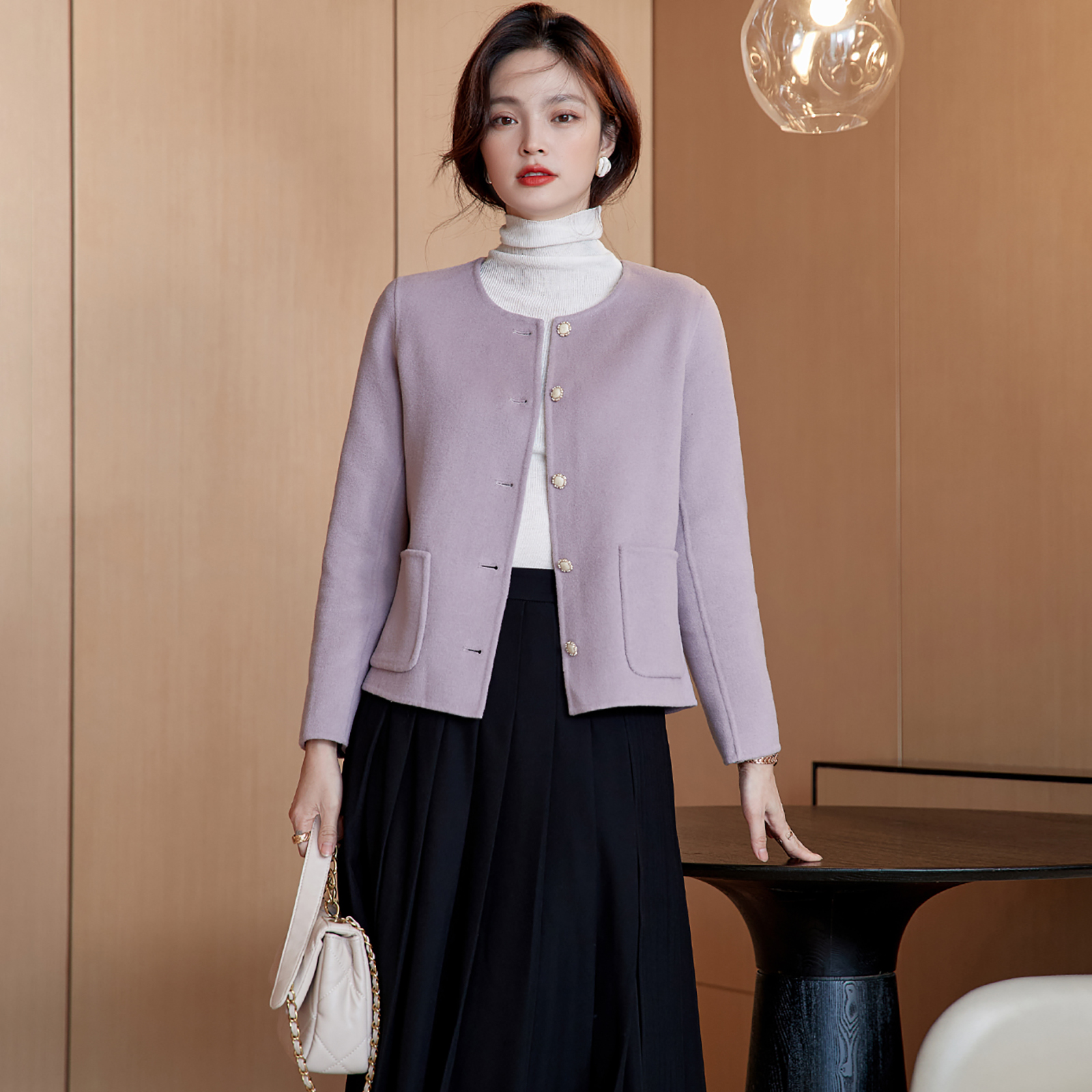 Woolen demi-season jacket, short woolen coat, loose fit