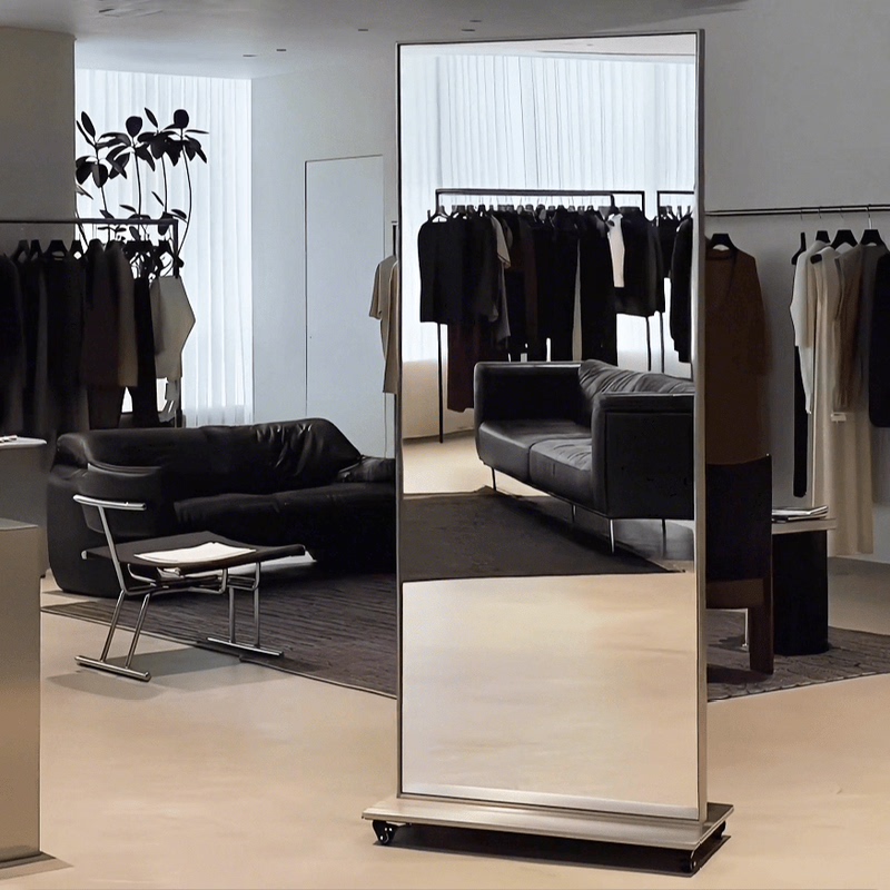 Minimalist Style Movable Full-Length Mirror, Home Floor Mirror, Rotating Clothing Store Slimming Mirror, Dance Mirror, Dressing Mirror
