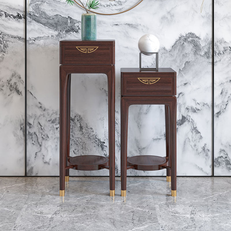 New Chinese flower stand solid wood black gold wood shelf floor-to-ceiling indoor bonsai stand living room balcony potted ornaments stand