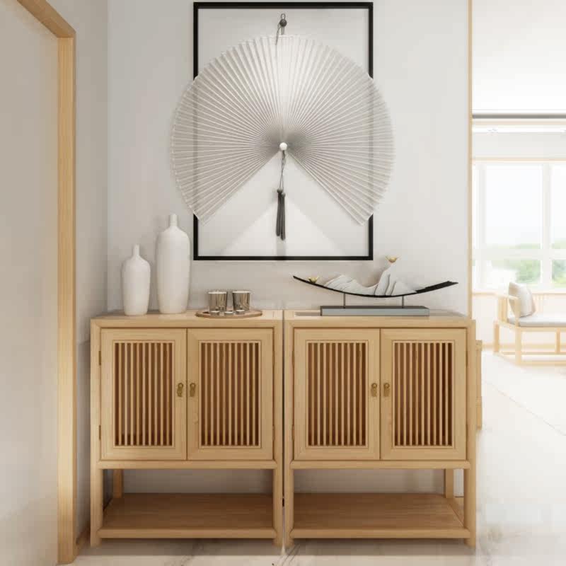 New Chinese style Zen log dining room dining cabinet living room all solid wood storage decoration cabinet modern hallway shoe cabinet furniture - Taobao