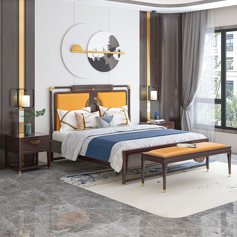 New Chinese-style solid wood bed 1.8m ebony wood bedroom double bed 1.5m modern minimalist small apartment master bedroom wedding bed