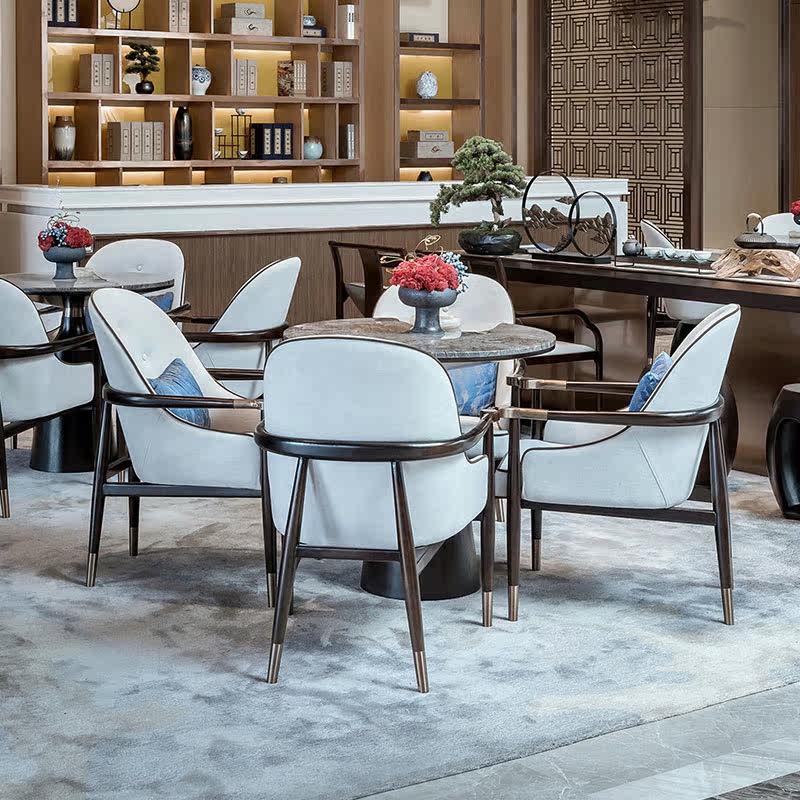 New Chinese Modern Sample House Exhibition Center Solid Wood Reception Negotiation Table and Chair Combination B&B Hotel Leisure Chair Sofa Furniture