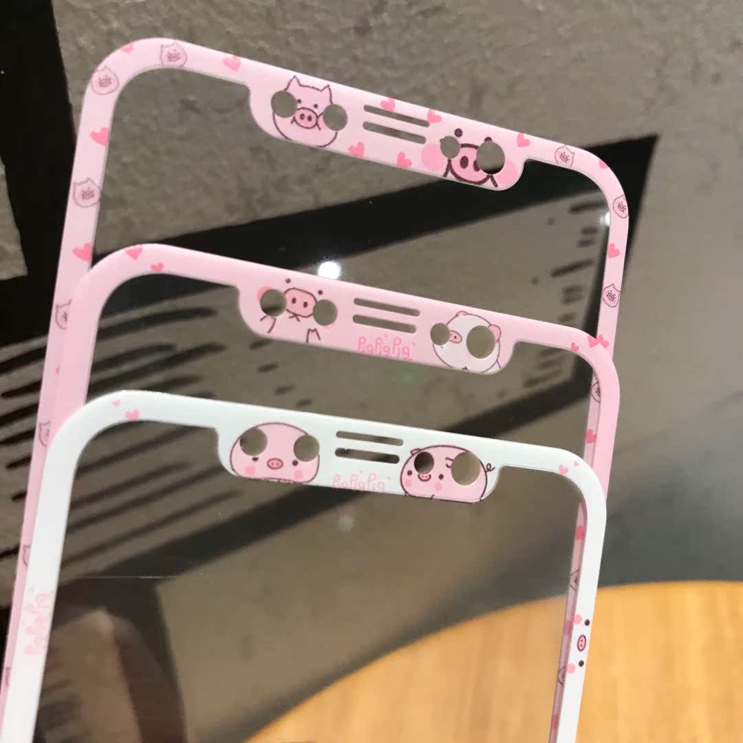 Pink and white expression pig is suitable for 11pro curved tempered film mobile phone color film Apple 11 expression pack film