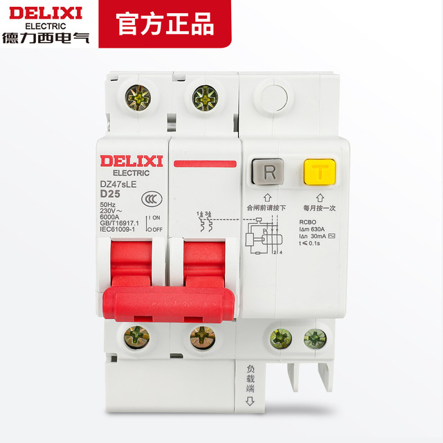 Delixi 2P Circuit Breaker D-Type Leakage Protection Switch 63A Circuit Breaker Leakage Protection 2P 32A Protector for Home Use 220V