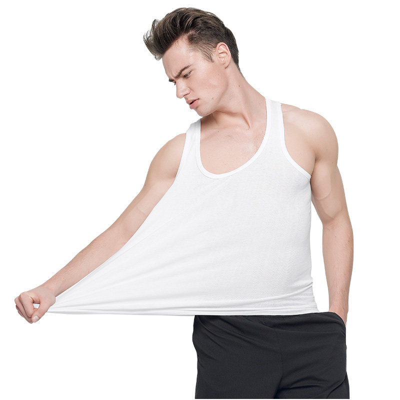 mens gia đình cotton bông vest nam thanh niên dưới thở thân hình áo thể thao màu trắng thể dục vest.