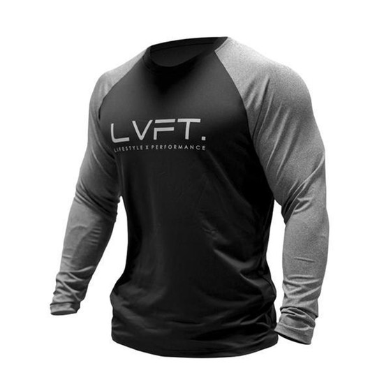 New fitness clothes for men, sports tights, long-sleeved muscle T-shirts, round neck, breathable, quick-drying, elastic, large size, trendy