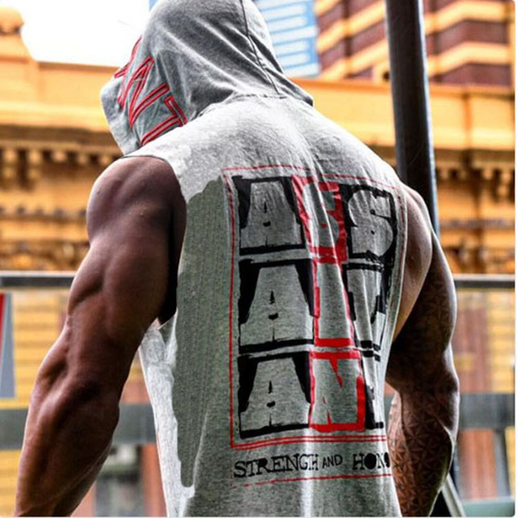 Cơ bắp anh nam tập thể dục trùm đầu vest vest mới không tay hoodie thể thao chạy đào tạo cotton stretch áo khoác the thao nam chính hãng