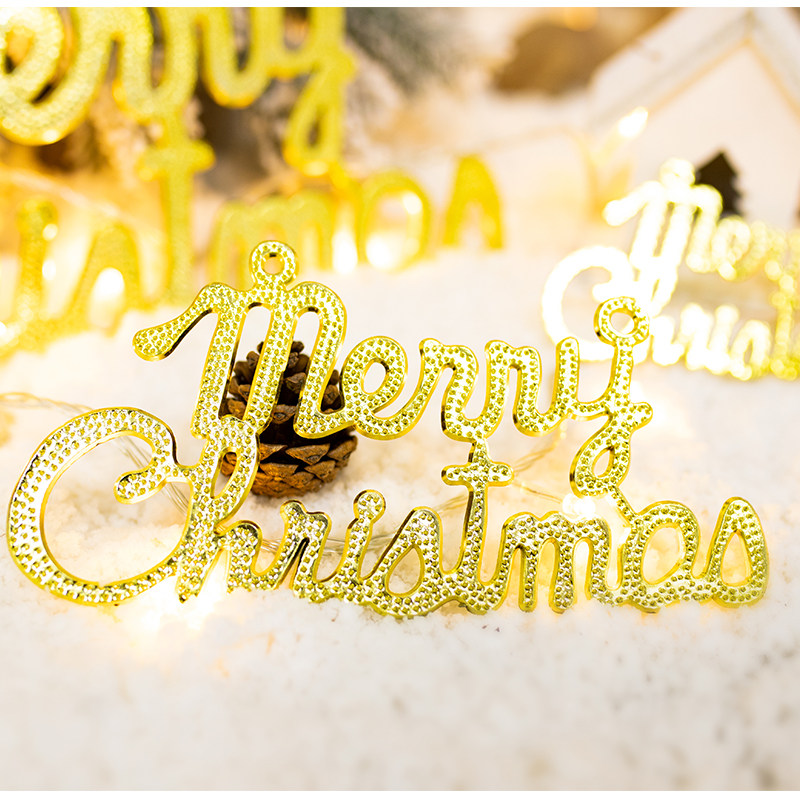 Merry Christmas English Alphabet Card Gold Silver Merry Christmas Christmas Tree Ornament Hanging Ornament