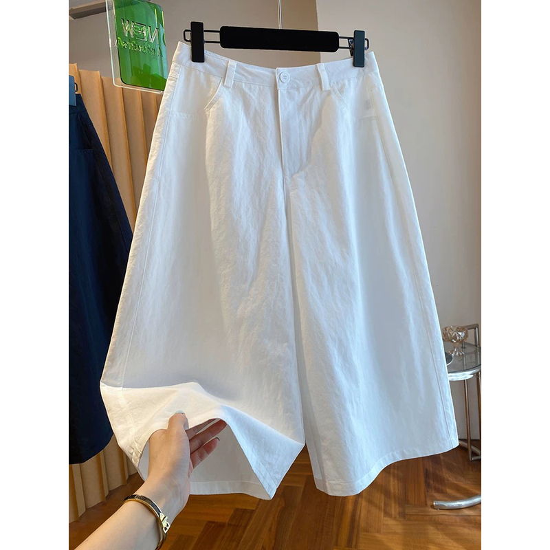 Extra Large Size 150kg White Wide-Leg Cropped Pants for Women, Summer Thin Style, 2026 New Model, Loose Straight-Leg Leggings