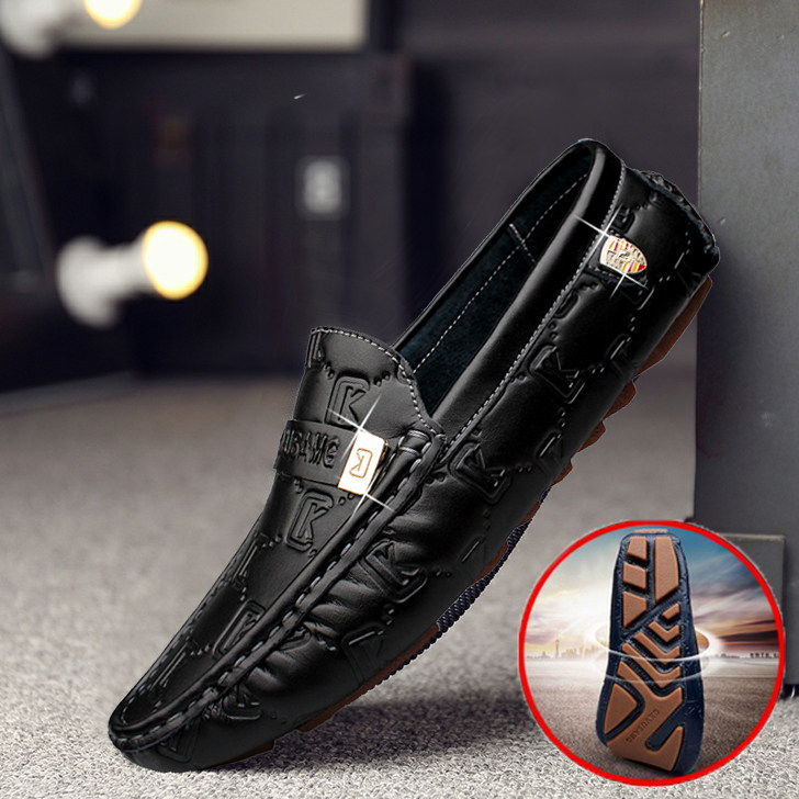 Doudou shoes men's autumn new trend genuine leather Korean casual lazy shoes slip-on soft-soled driving white leather shoes