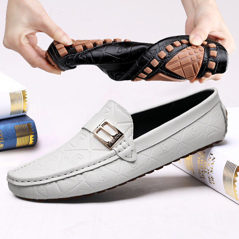 European station beanie shoes men's 2021 autumn new leather casual Korean version trend lazy shoes one-foot white leather shoes