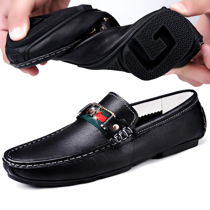 Doudou shoes 2022 new men's leather autumn slip-on white full leather business casual Korean style trendy leather shoes