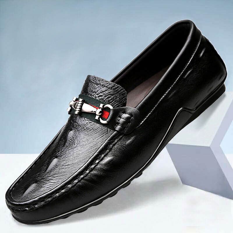 Doudou shoes men's winter new white leather shoes tide one pedal crocodile pattern plus velvet warm casual lazy shoes