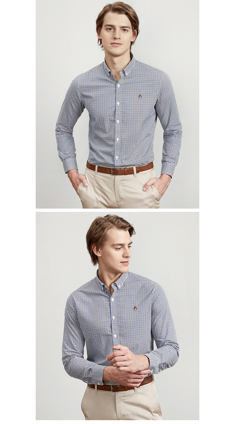 Hush Puppies 暇步士 男士全棉细格长袖衬衫 图3