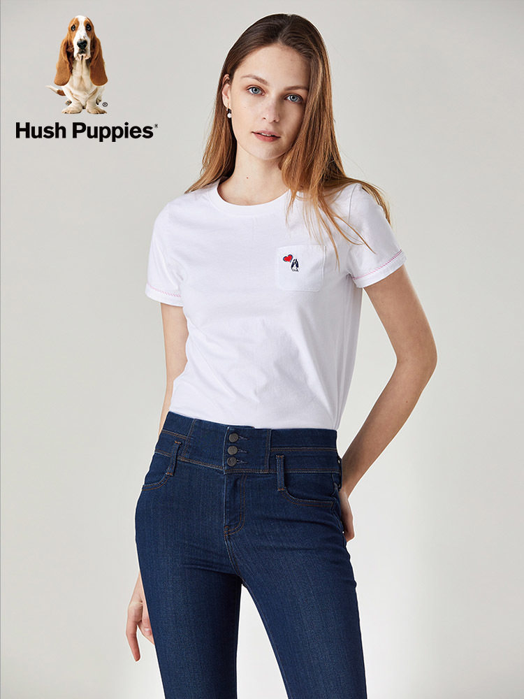 Hush Puppies women's summer white cotton basic short-sleeved T-shirt women) HD-19302D