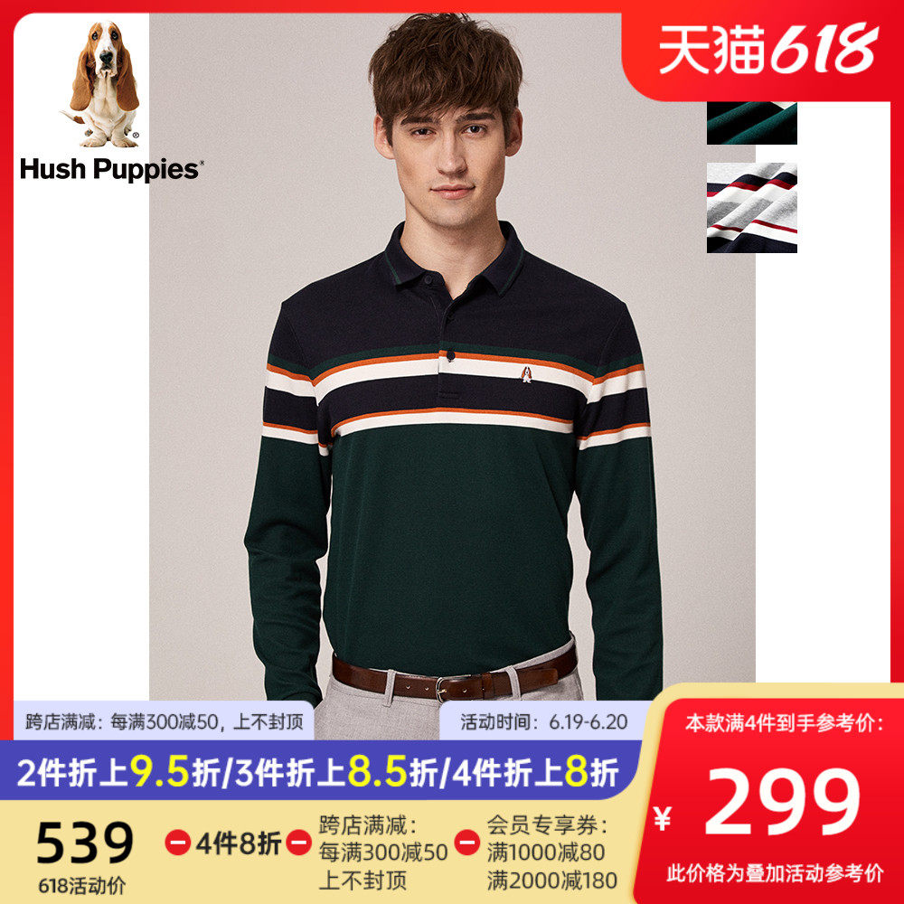Hush Puppies Leisure Steps Men's Clothing Autumn New Modale Long-sleeved T-shirt POLO Shirt PC-29504D