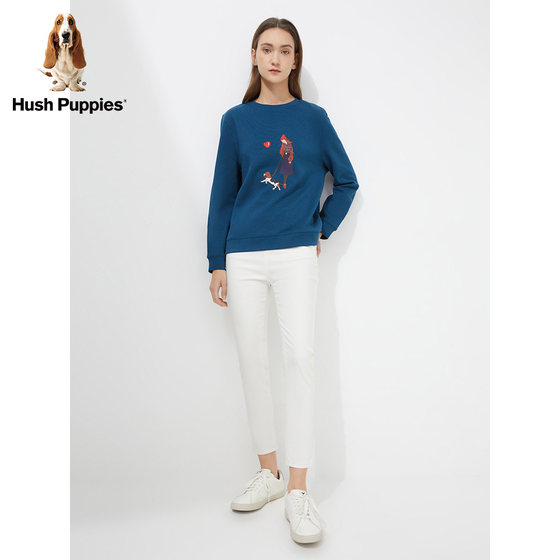 HushPuppies 여성 봄 일러스트 프린트 라운드 넥 긴팔 티셔츠 여성 HC-22131K