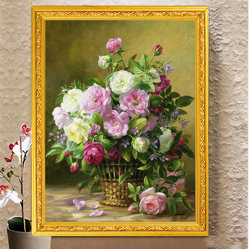 Cross stitch 2021 New thread embroidery living room small bedroom oil painting flower basket rose own embroidery small pieces dining room