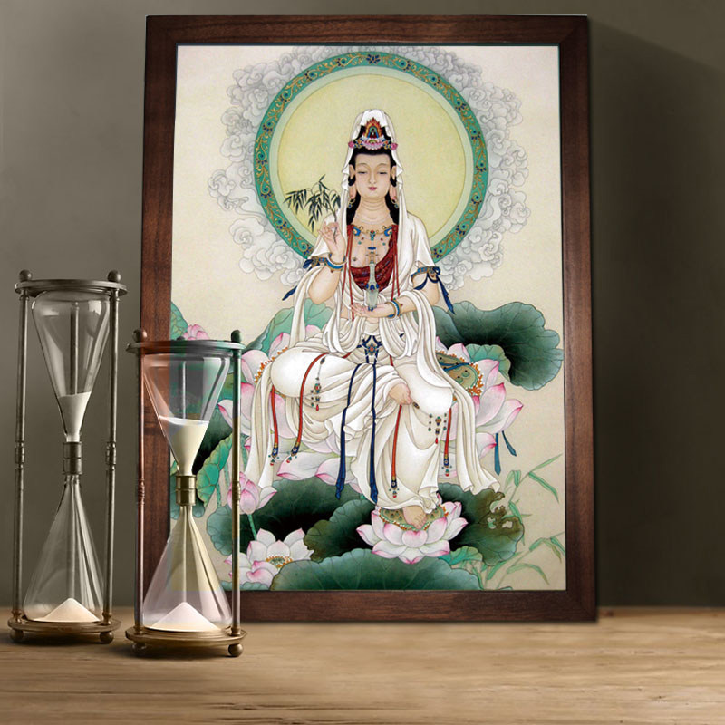 Mona Lisa cross-stitch Guanyin Bodhisattva sitting on the lotus Guanyin's new style to send children to bless the dripping Buddha statue living room Buddha