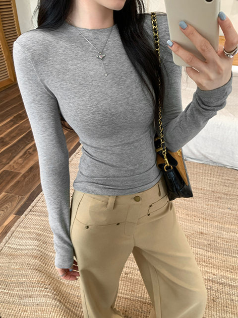 Trendy Tight-Fitting Layered Long-Sleeve T-Shirt for Women, Autumn/Winter 2025 New Style, Figure-Flattering, Slimming, Round-Neck Base Shirt