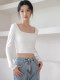 Korean Style Square Neck Long-Sleeve T-Shirt for Women, New Spring and Autumn Model, Waist-Cinching, Slimming, Short, Belly-Baring Base Shirt Top
