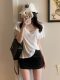 Super Stylish Regular Shoulder Simple Pure Desire U-Neck T-Shirt for Women, Summer 2025 Hot Style, Loose Fit, Basic Versatile Short-Sleeve Top