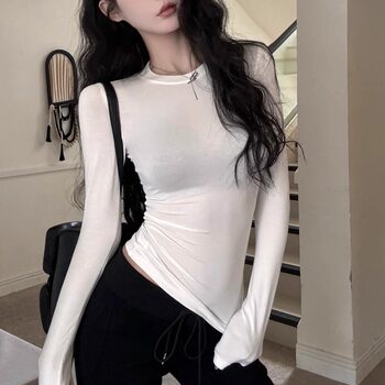 Modal Round-Neck Long-Sleeve Base Shirt for Women, Early Autumn Slim Fit Thin Semi-Sheer Basic Versatile T-Shirt Top