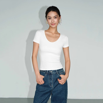 Trendy U-Neck Short-Sleeve T-Shirt for Women, Summer 2025 New Style, Slim Fit, Flattering, Simple Base Layer Top