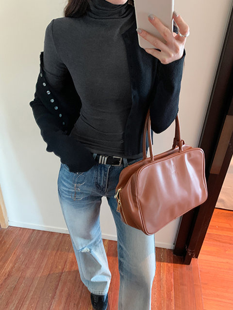 American-Style Half-High Collar Mid-Sleeve T-Shirt for Women, Autumn 2025 New Style, Figure-Flattering, Slim-Fit, Sexy Five-Quarter Sleeve Top